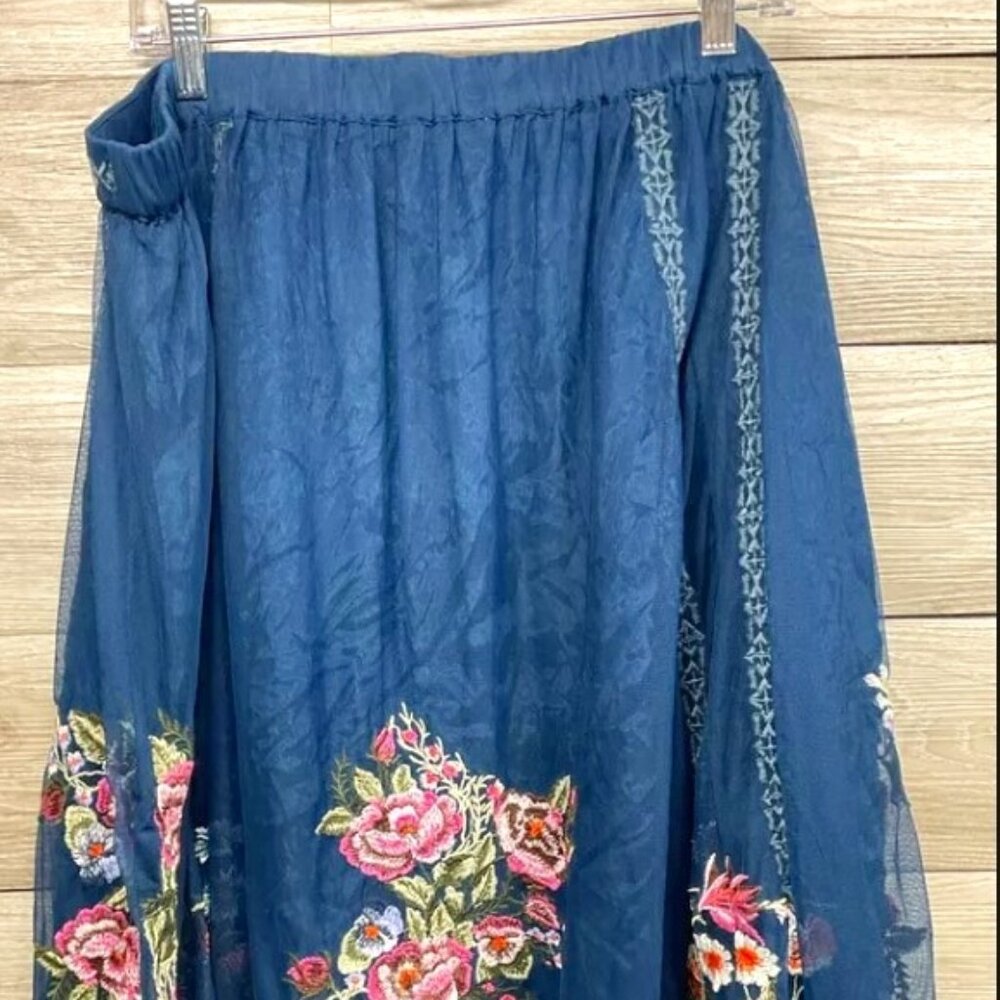 NEW!! Sundance Navy Floral Embroidery Lace Skirt Knee Length Romantic Fairy XXL